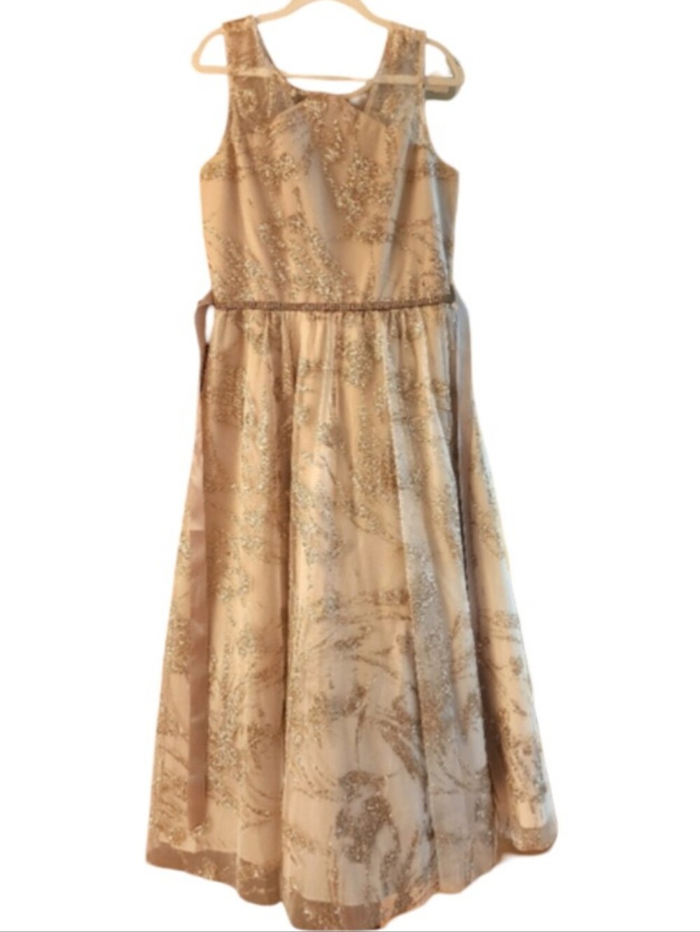 TWEEN DIVA Formal Dress in Champagne and Gold Glitter Tulle Sz 14 EUC Sleeveless